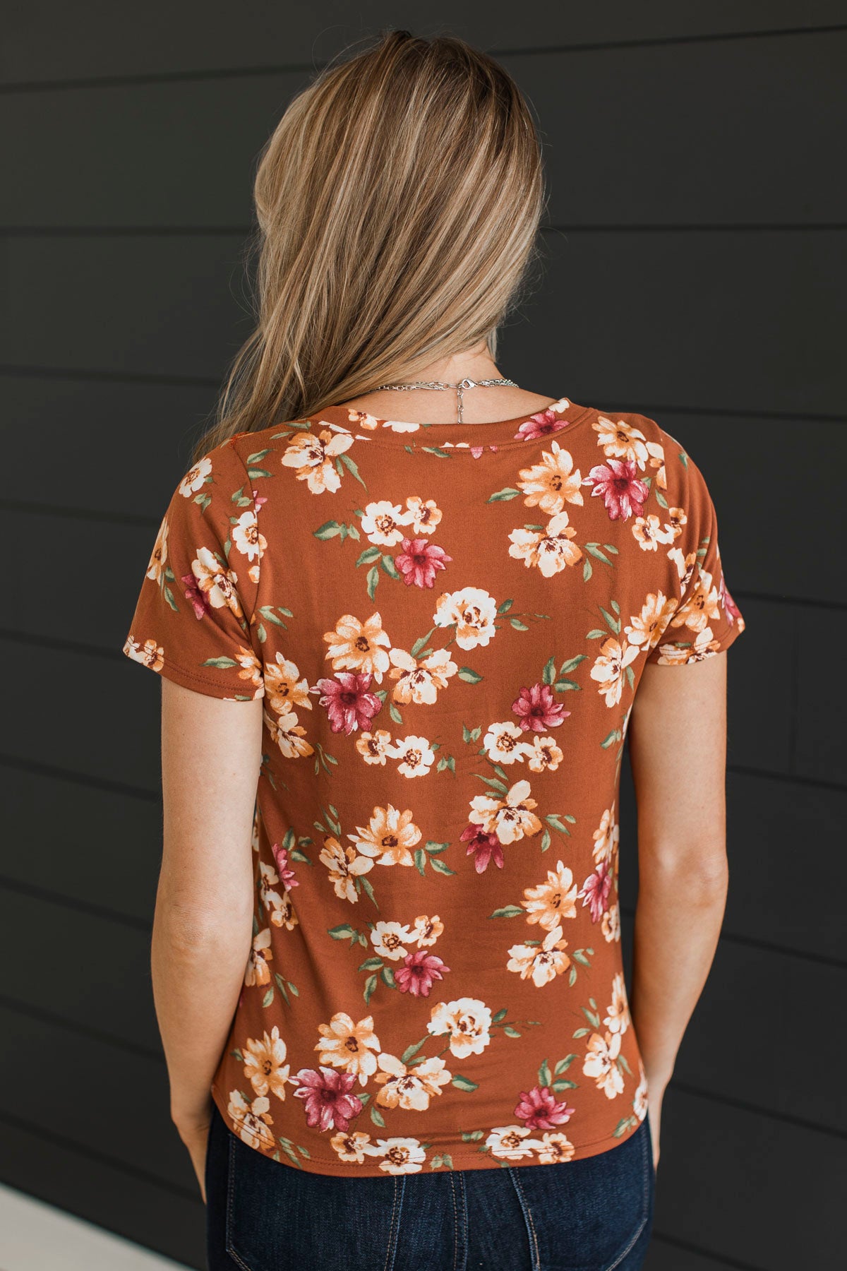 Always Beloved Short Sleeve Floral Top- Rust