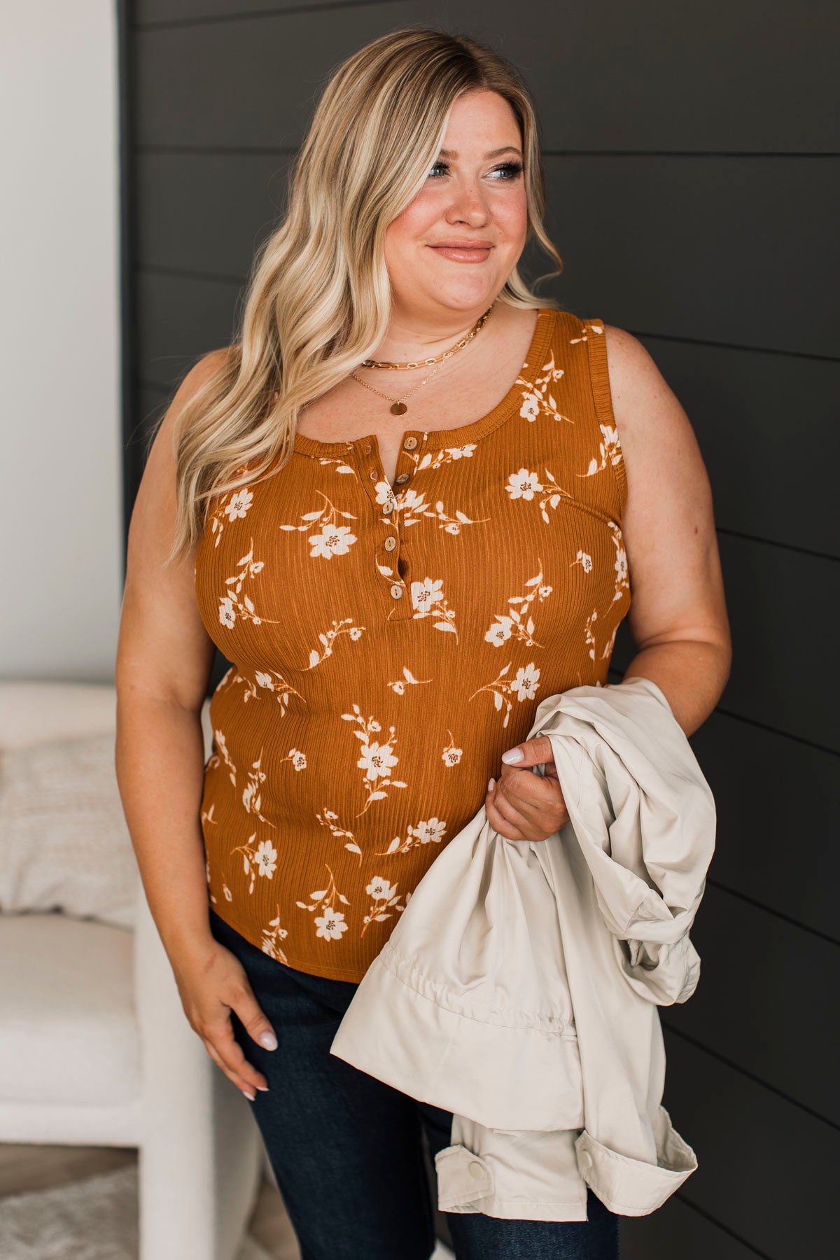 A Chance At Love Floral Tank Top- Rust