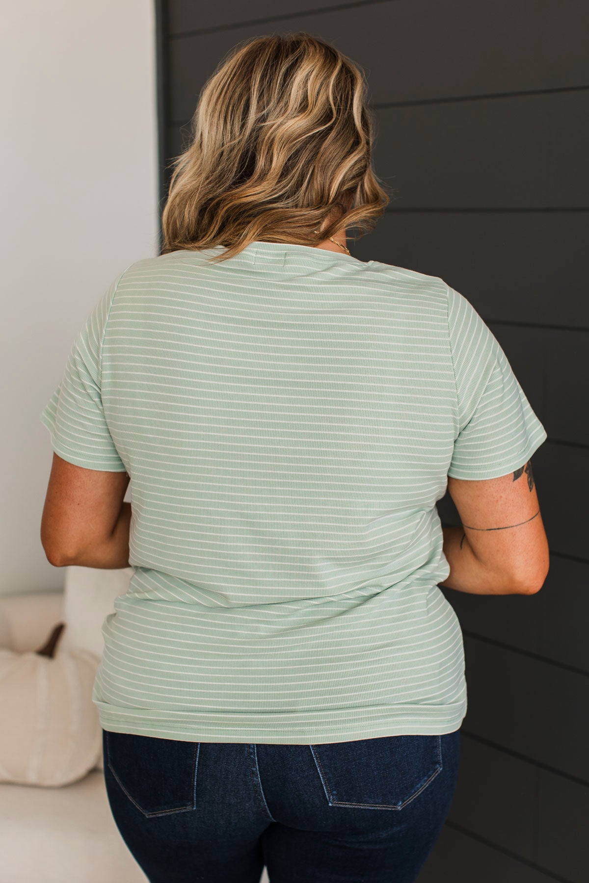 Radiate Confidence Striped V-Neck Top- Mint