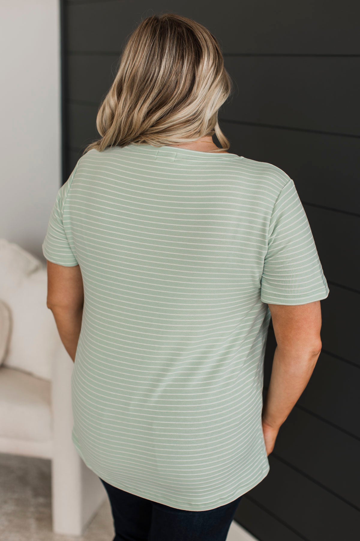 Radiate Confidence Striped V-Neck Top- Mint