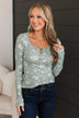 Call Me Lovely Floral Henley Top- Dusty Sage & White