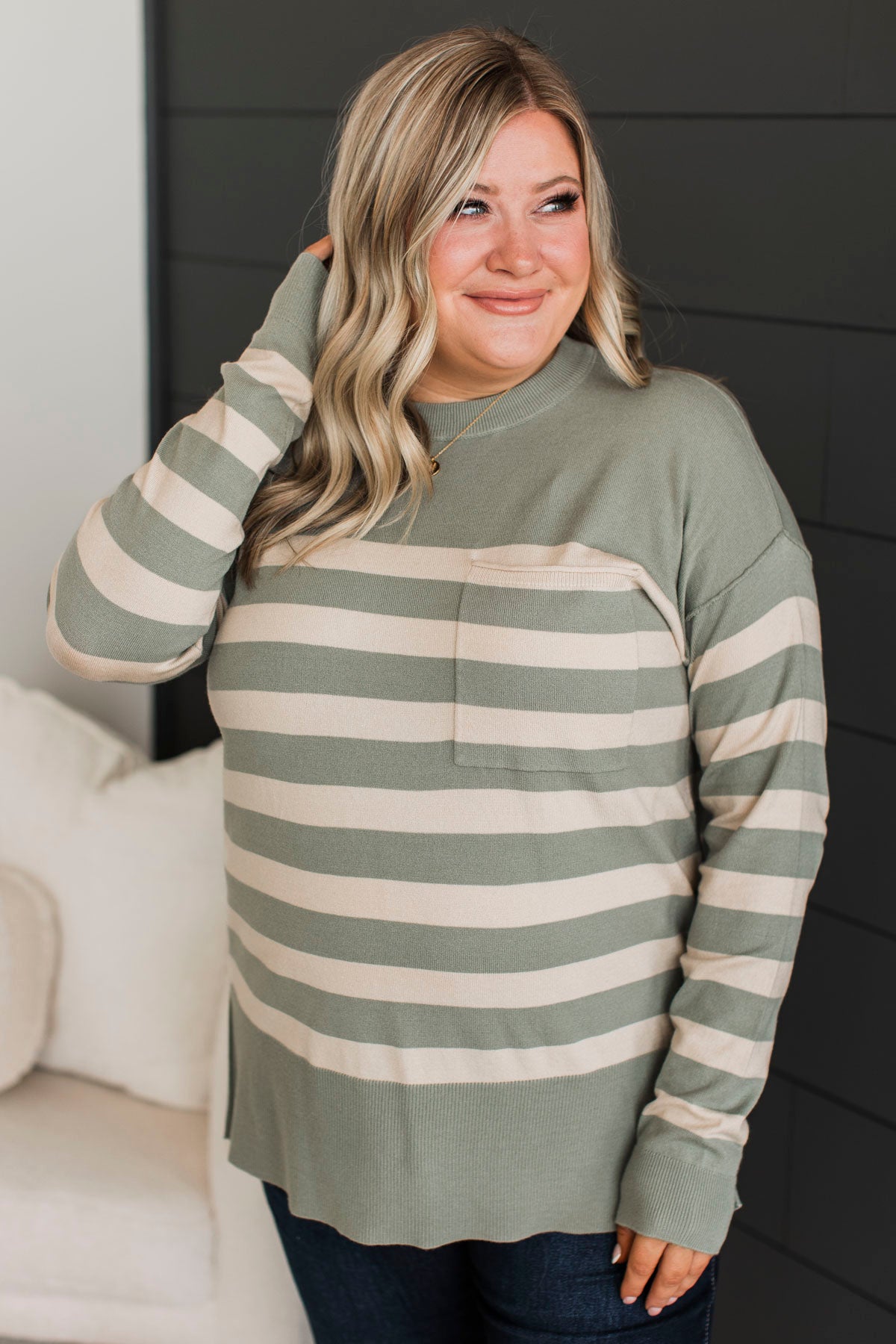 Destiny Calls Striped Sweater- Dusty Sage