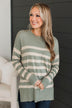 Destiny Calls Striped Sweater- Dusty Sage