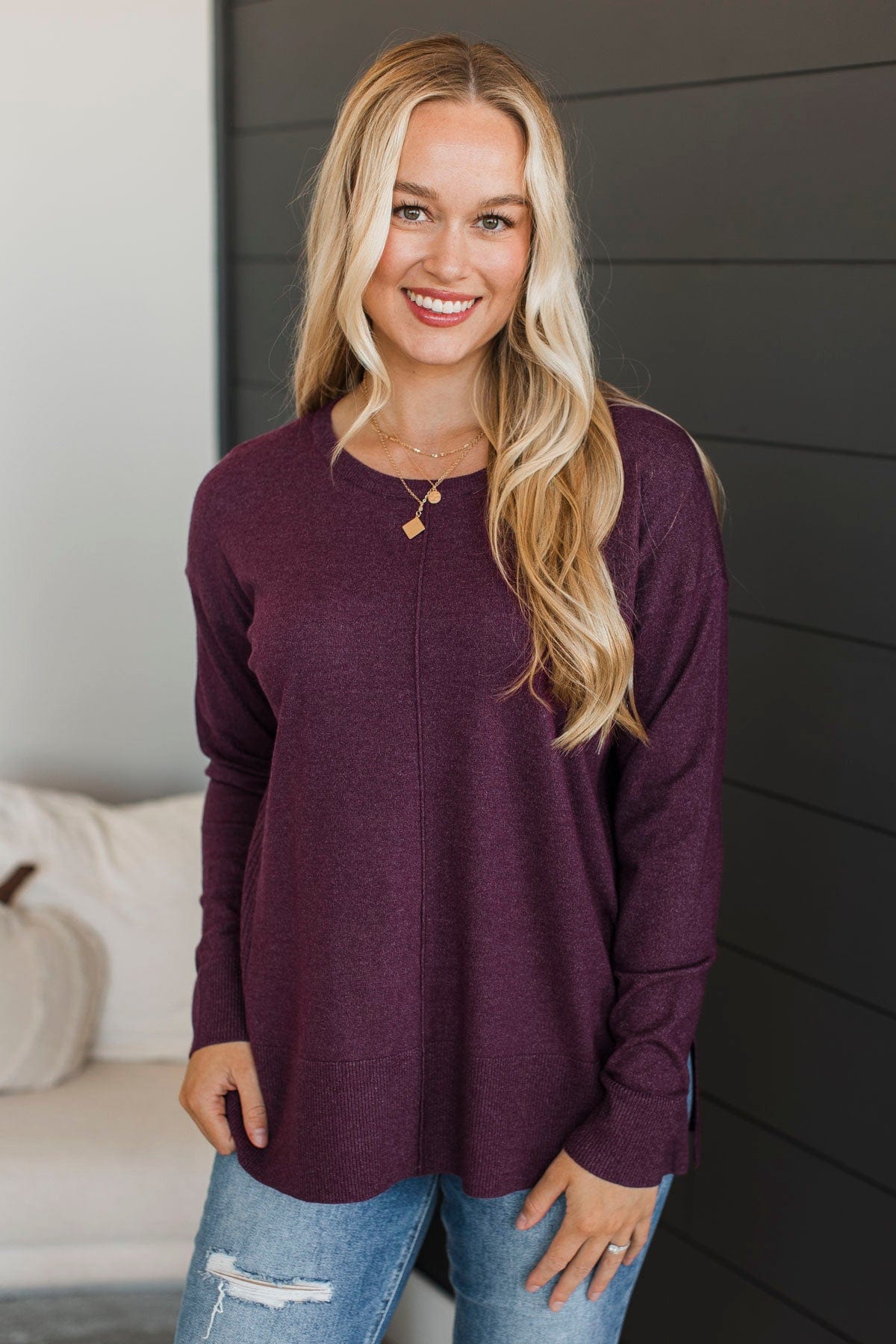 Ready For Anything Knit Sweater- Dark Plum