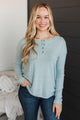 Incredible Timing Long Sleeve Henley Top- Light Blue