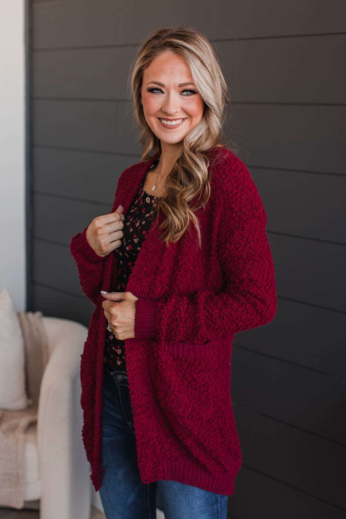 Deep red cheap cardigan