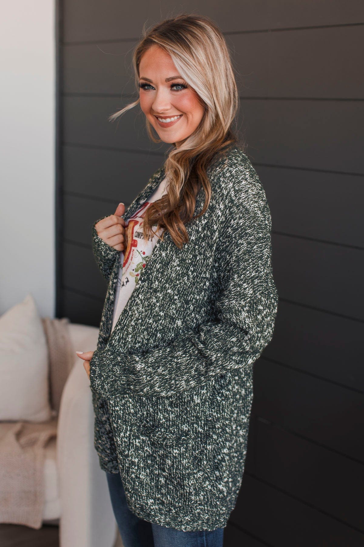 Right On Track Open Front Cardigan- Forest Green – The Pulse Boutique