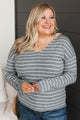 Delighted By This Striped Sweater- Heather Grey