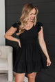 Riveting Beauty Ruffle Sleeve Mini Dress- Black