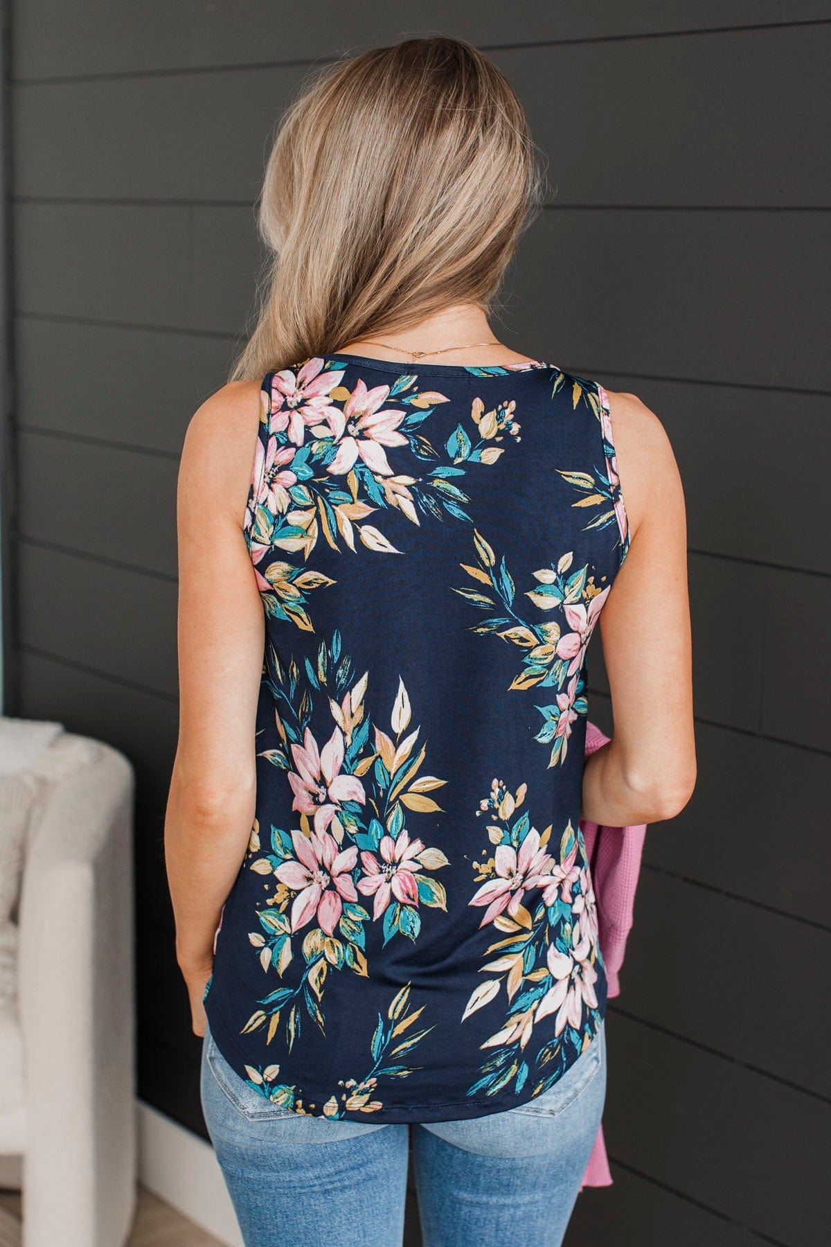 Spring To Life Floral Tank Top- Navy – The Pulse Boutique