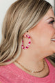 Timeless Shine Beaded C-Hoop Earrings- Pink