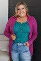 Comfortable With Myself Knit Cardigan- Fuchsia