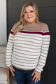 Can't Stay Away Striped Sweater- Burgundy & Taupe