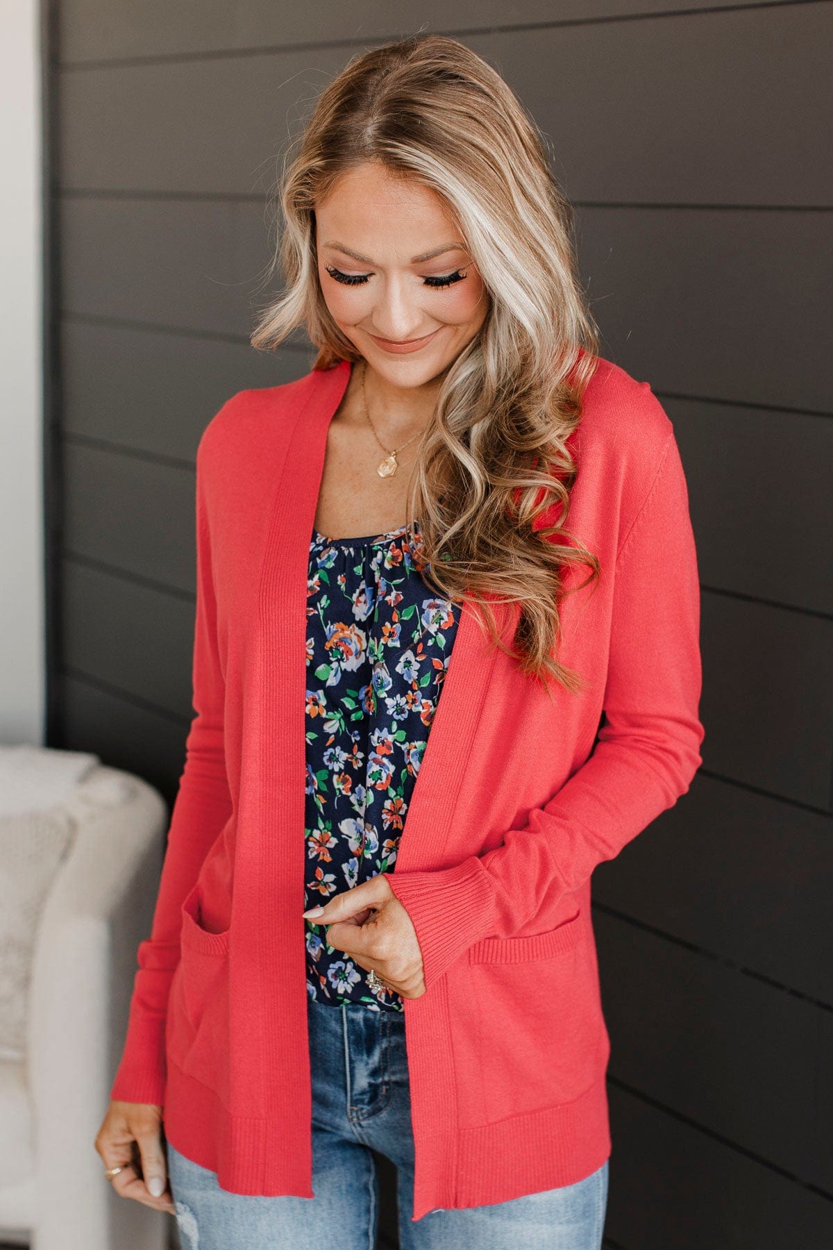 Bringing Perfection Lightweight Cardigan Dark Coral