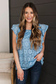 Effortless Allure Floral Lace Top- Denim Blue