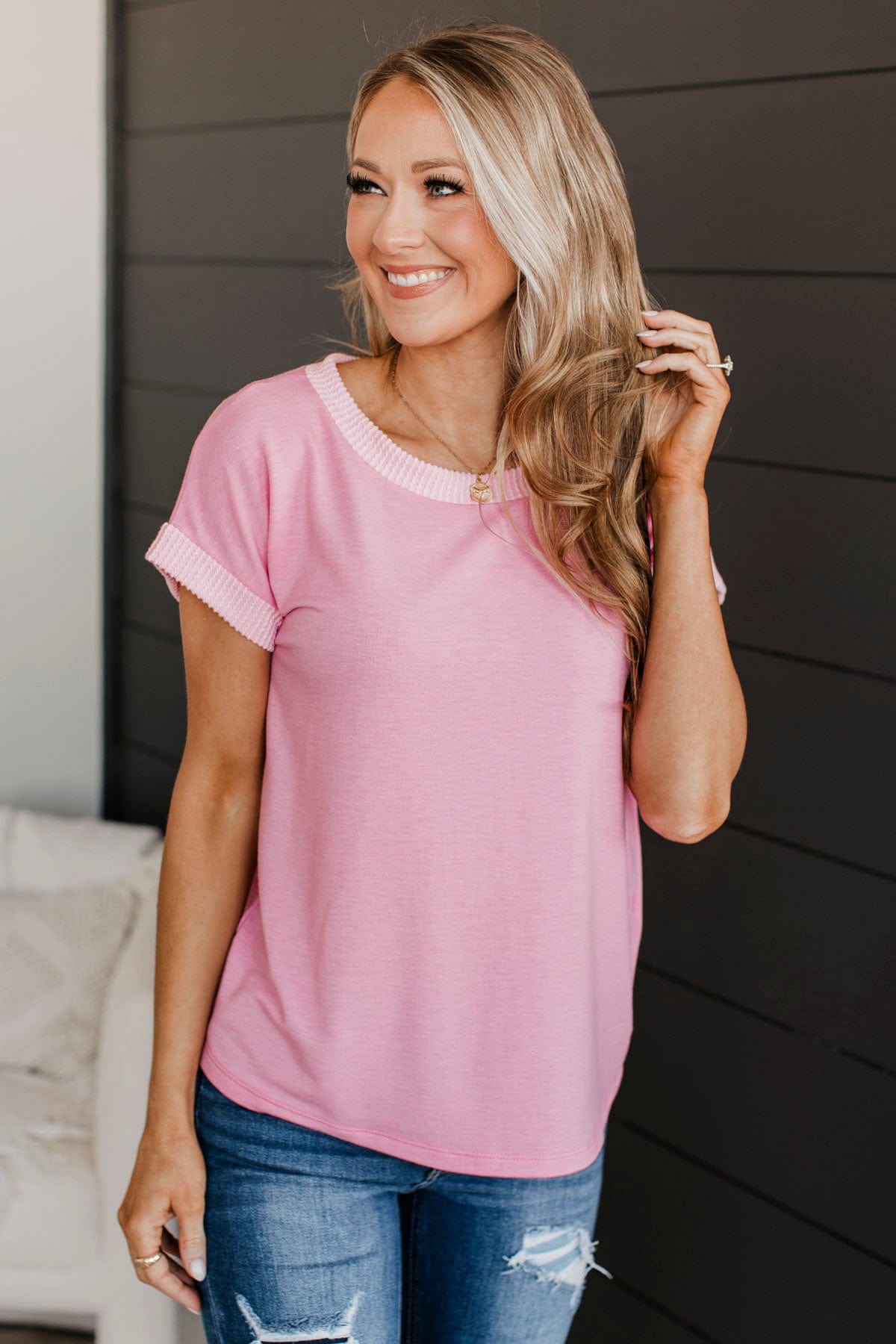 Keeping It Simple Short Sleeve Top- Pink