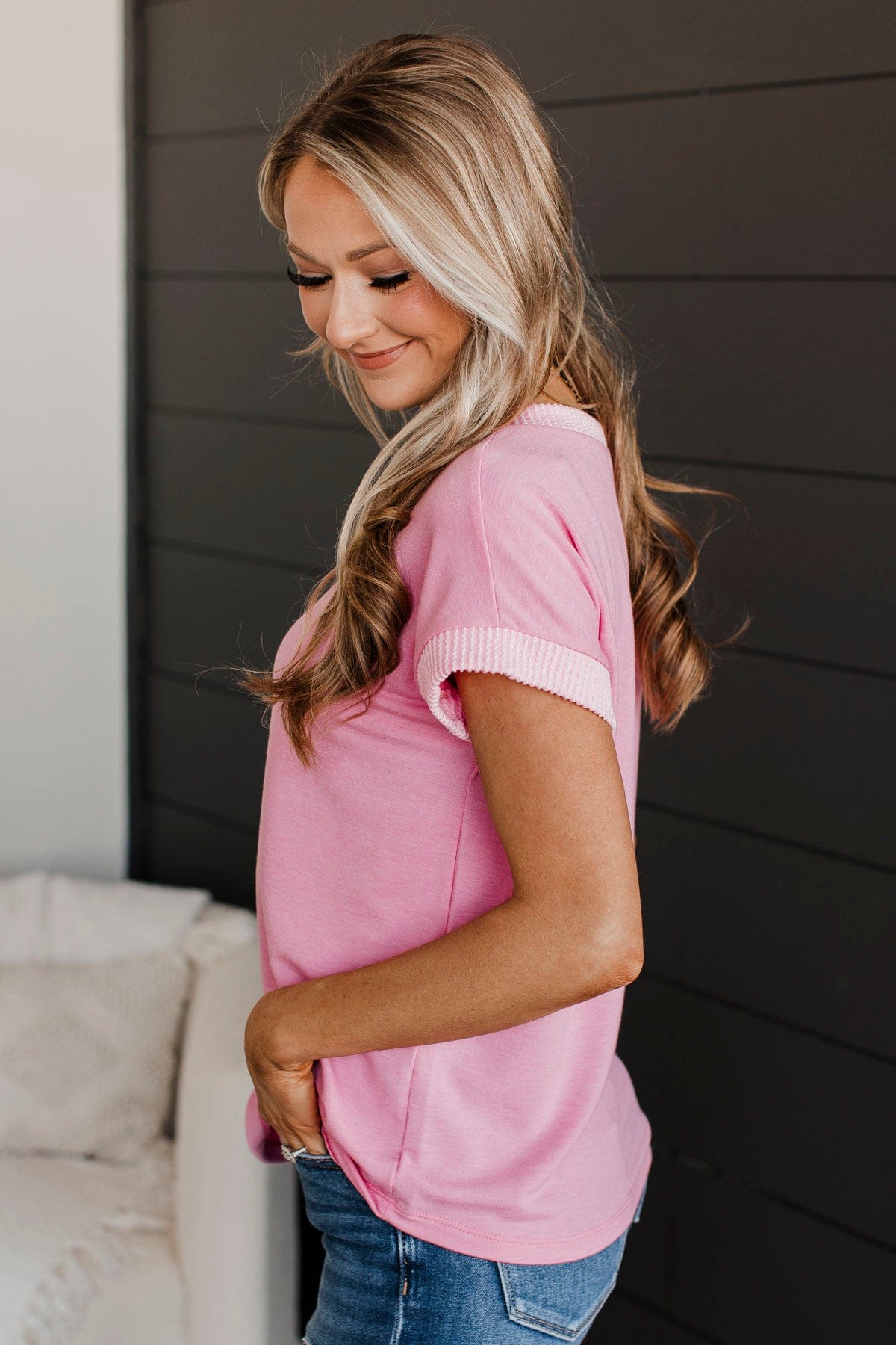 Keeping It Simple Short Sleeve Top- Pink