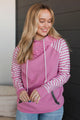 Major Impression Striped Drawstring Hoodie- Pink