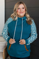 Major Impression Striped Drawstring Hoodie- Teal