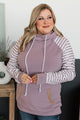 Major Impression Striped Drawstring Hoodie- Dusty Lavender