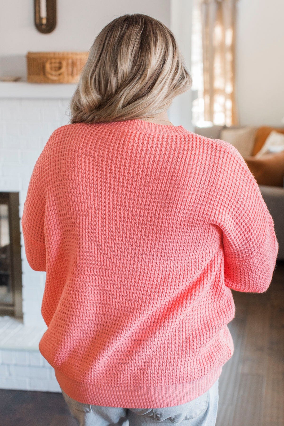 Bright outlets coral and grey knit sweater