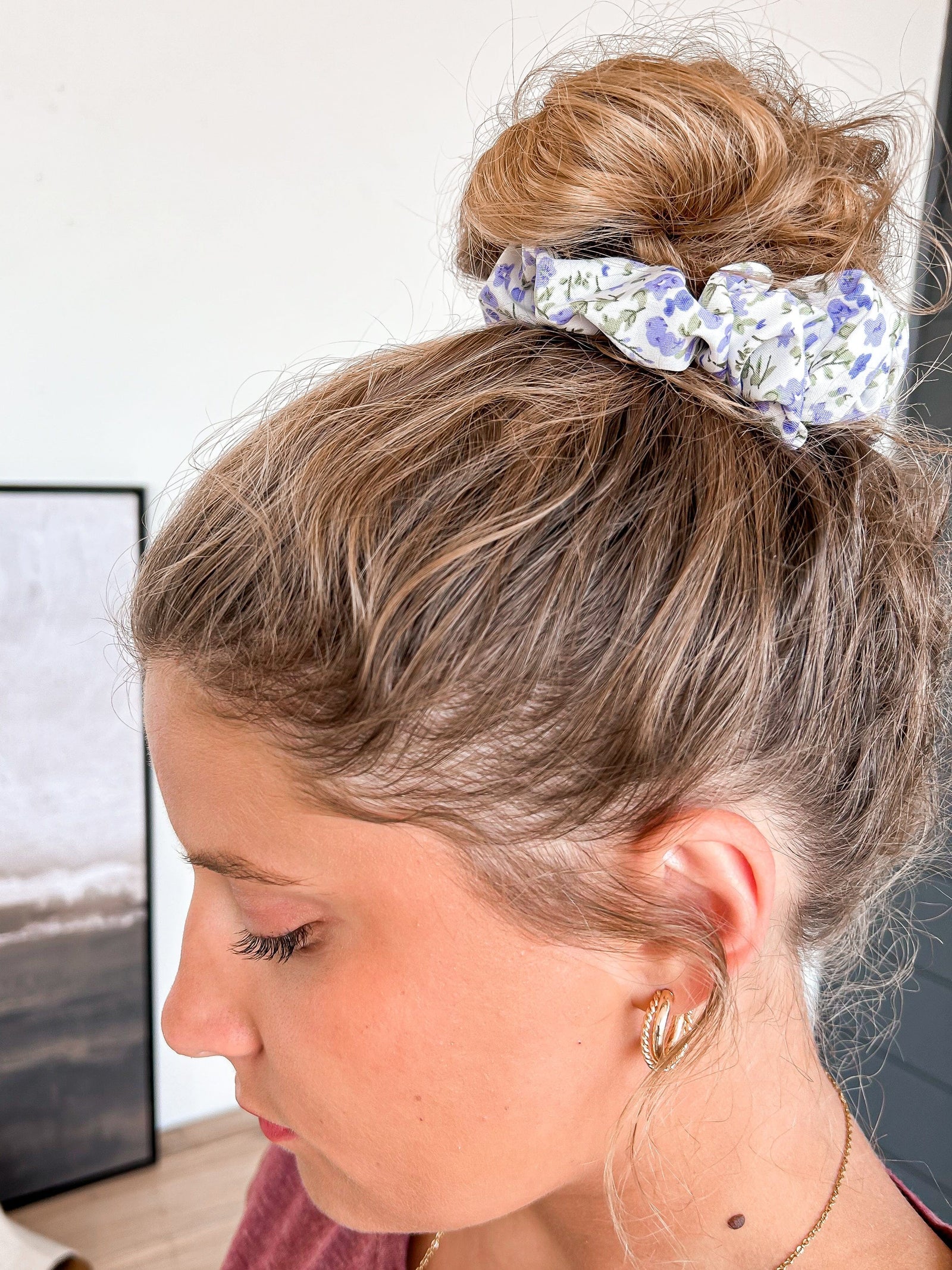 Fresh Sunshine Floral Hair Scrunchie- Ivory & Lavender