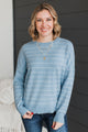 Making Grand Gestures Striped Sweater- Light Blue