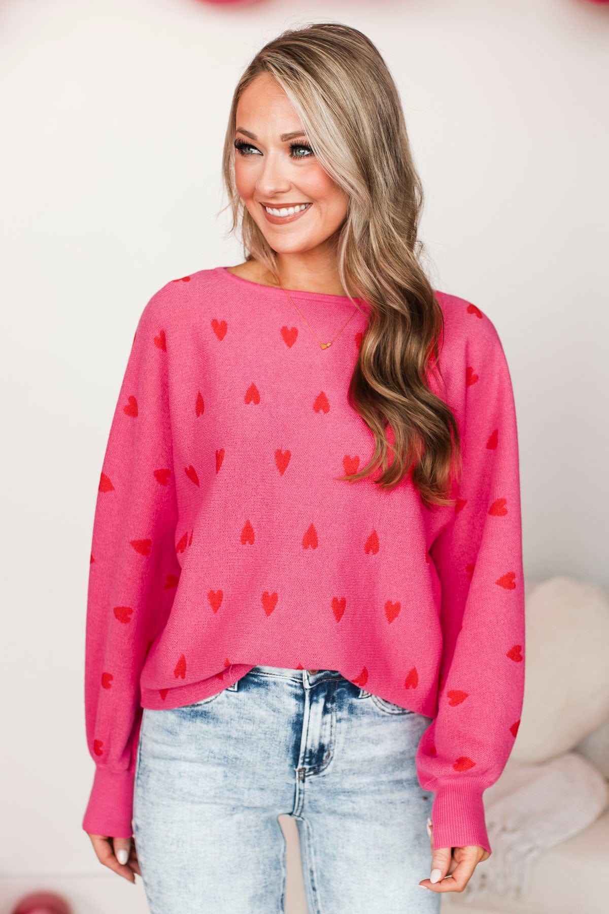 Charming Moments Heart Knit Sweater- Pink – The Pulse Boutique