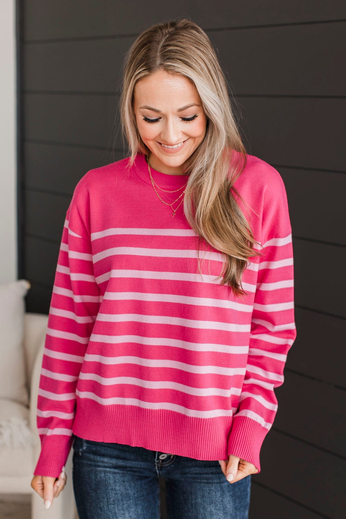 A Way With Words Striped Sweater- Fuchsia – The Pulse Boutique