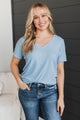 Radiate Confidence Striped V-Neck Top- Light Blue