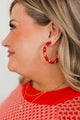 Timeless Shine Beaded C-Hoop Earrings- Red