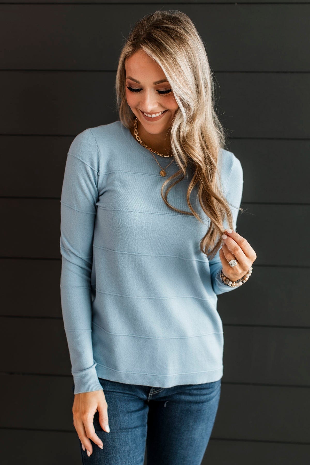 Sweet Kisses Striped Knit Sweater- Light Blue – The Pulse Boutique