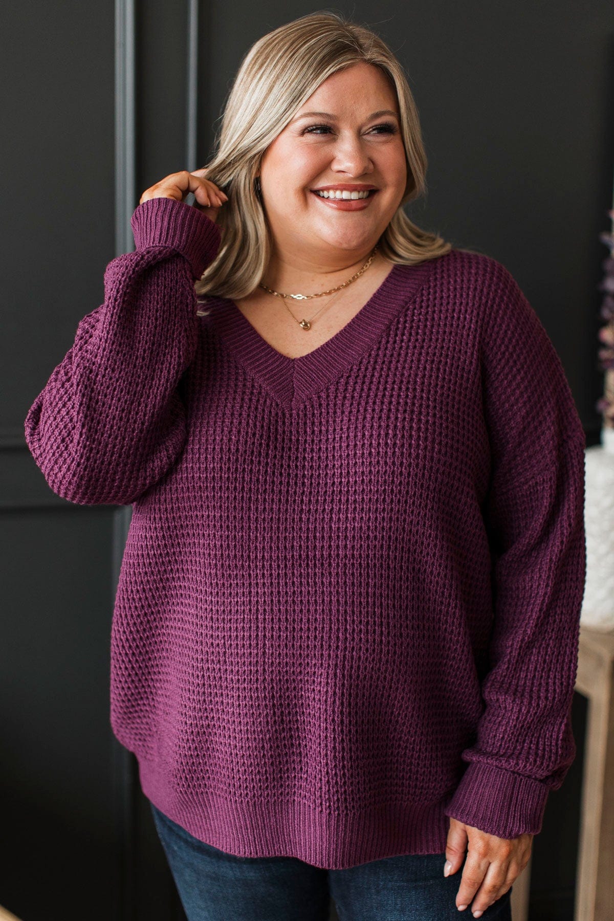 Inspiring Love V-Neck Sweater- Eggplant