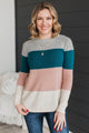 All About Spring Color Block Knit Sweater- Teal & Peach