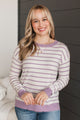 Favorite Moments Striped Sweater- White & Lavender