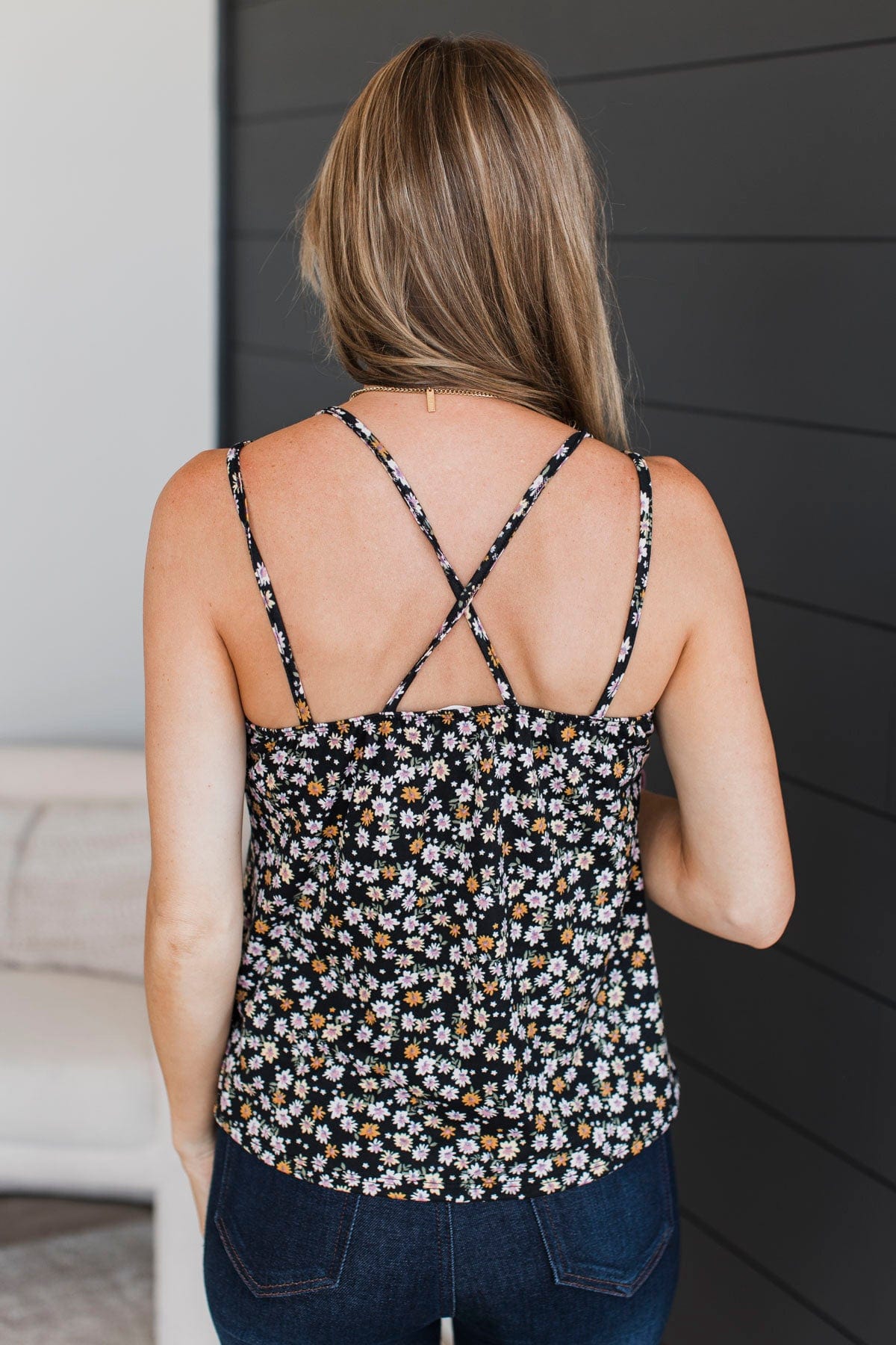 Leave You In Awe Floral Tank Top- Black