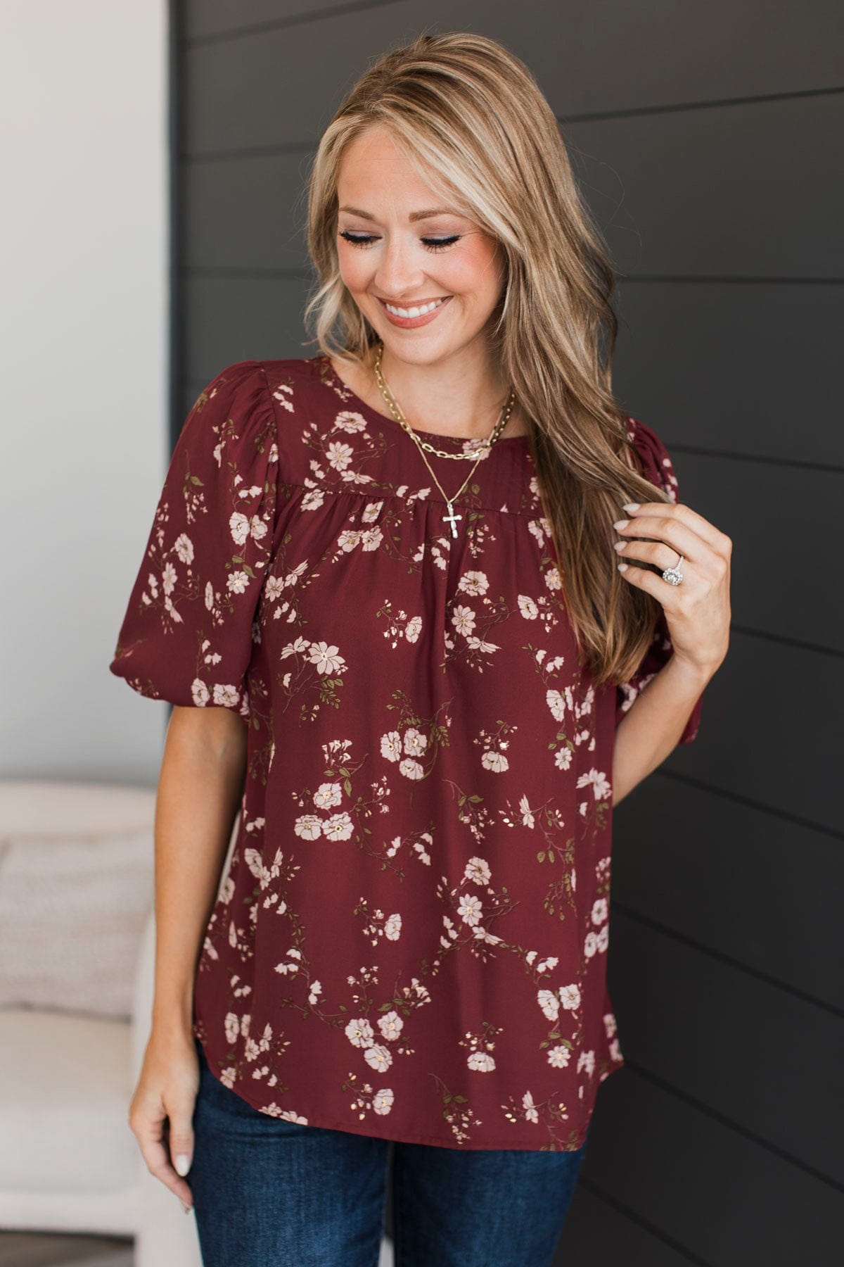 Real Love Floral Puff Sleeve Blouse- Maroon – The Pulse Boutique