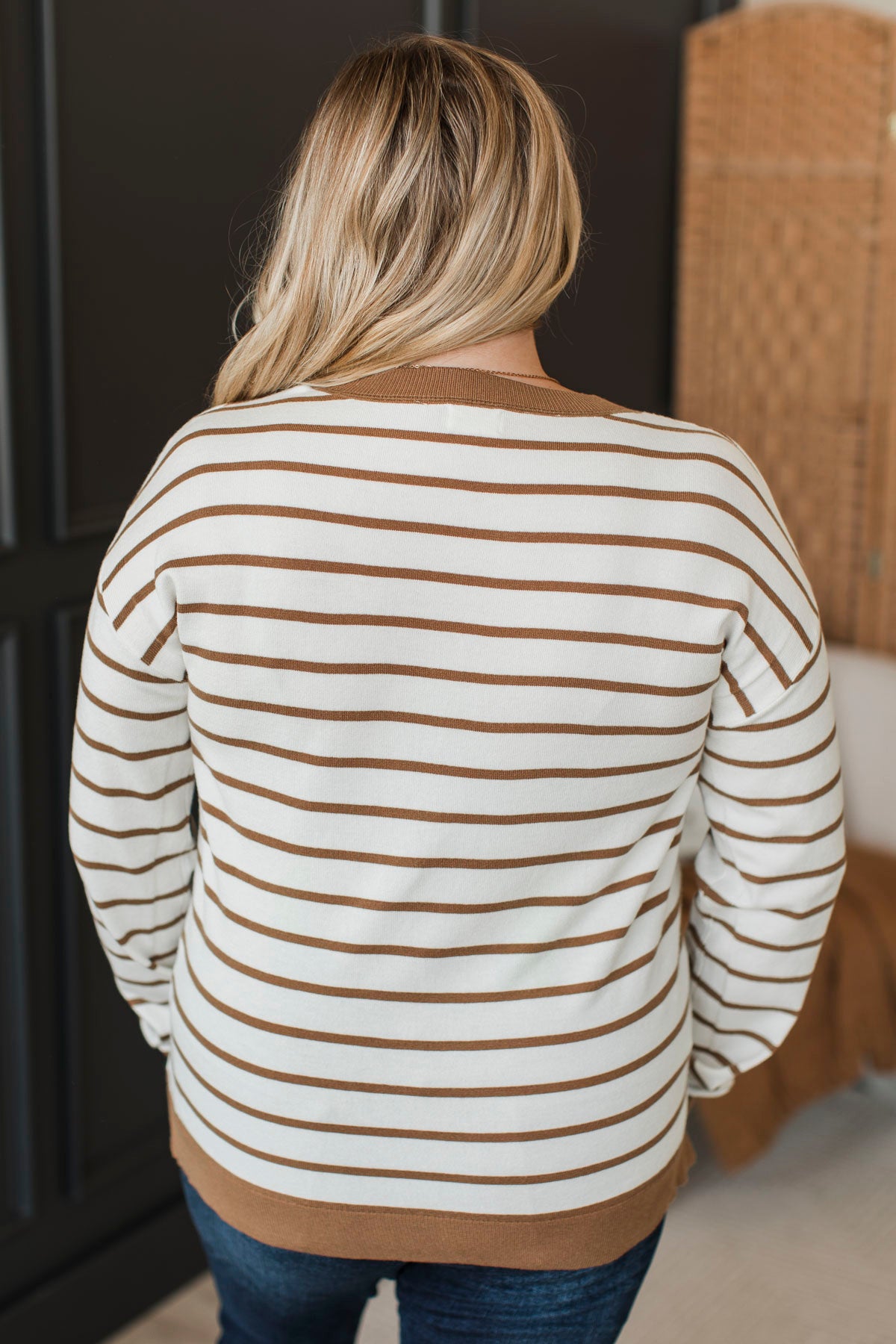 Favorite Moments Striped Sweater- White & Taupe