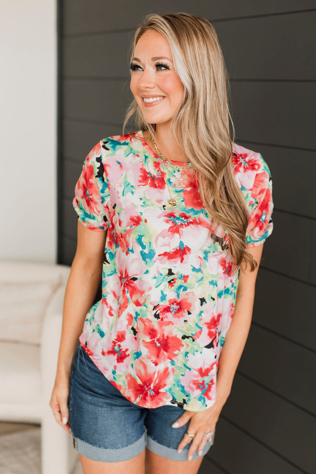 Summer Soiree Floral Top- Pink & Green