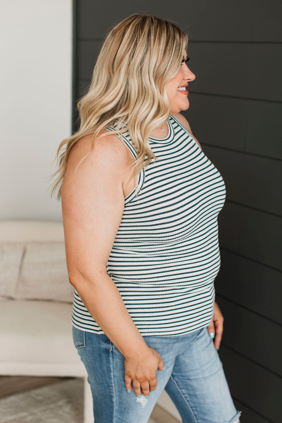 Your Every Wish Striped Tank Top- Ivory & Jade