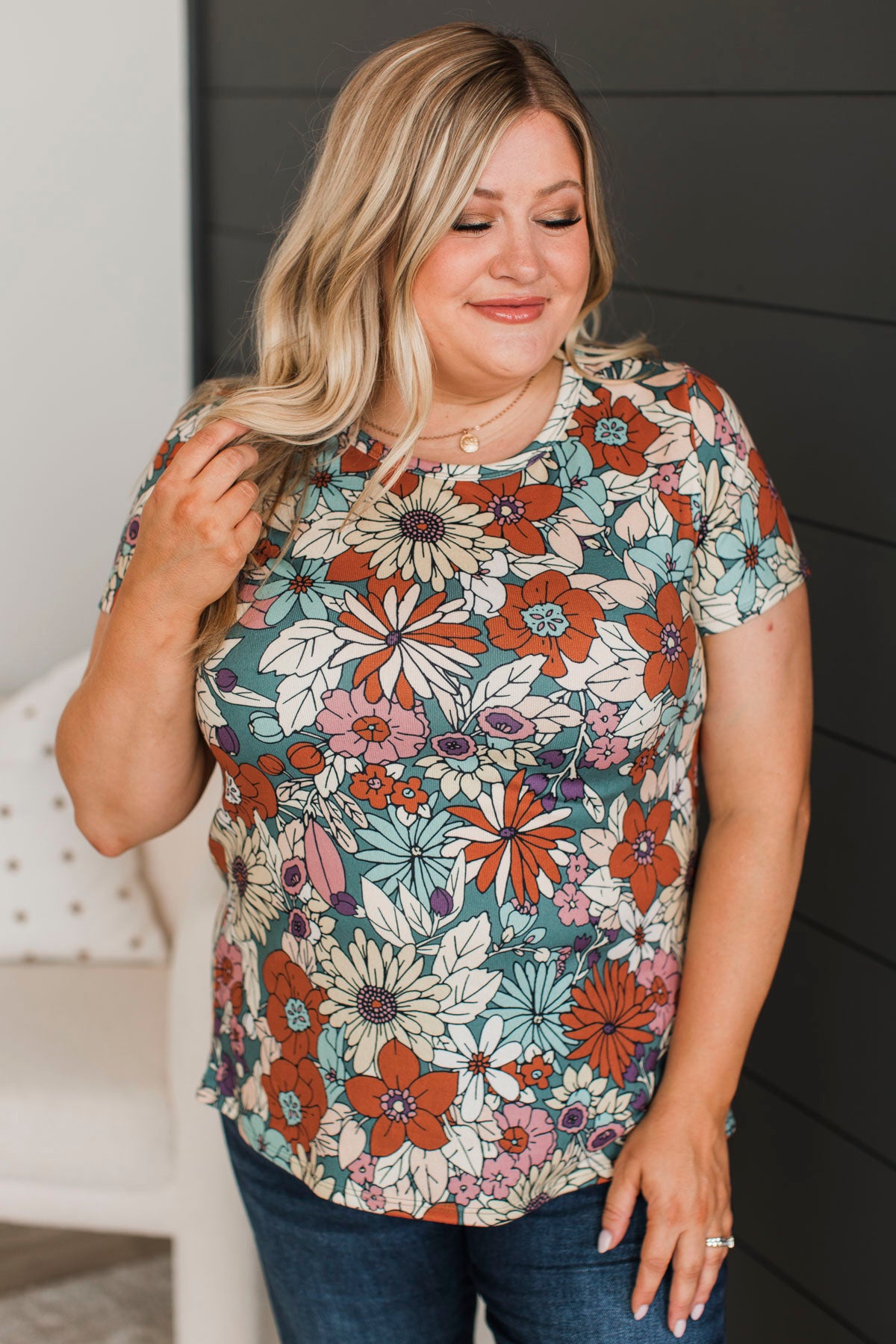 Isn't It Wonderful Floral Top- Olive & Rust