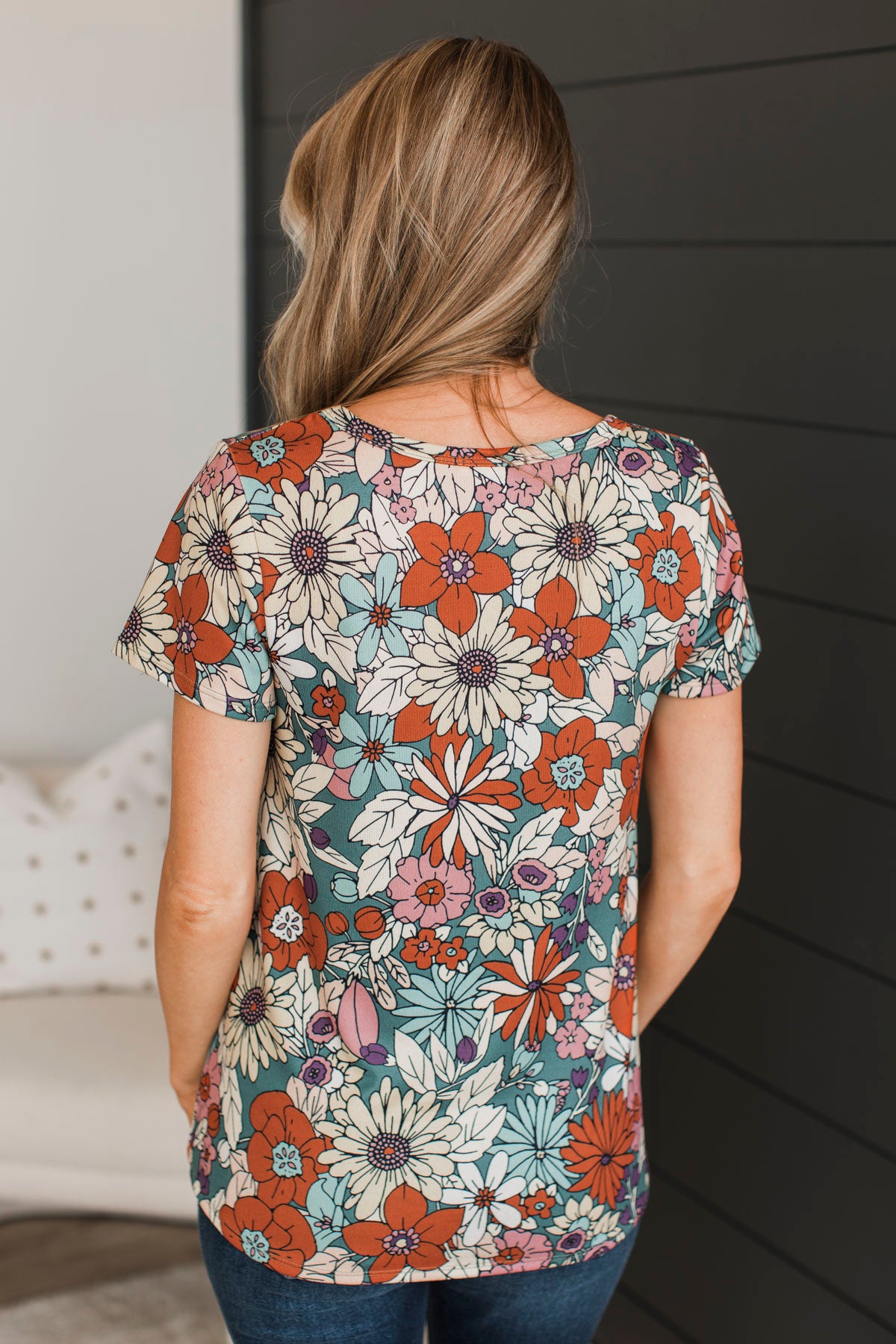 Isn't It Wonderful Floral Top- Olive & Rust