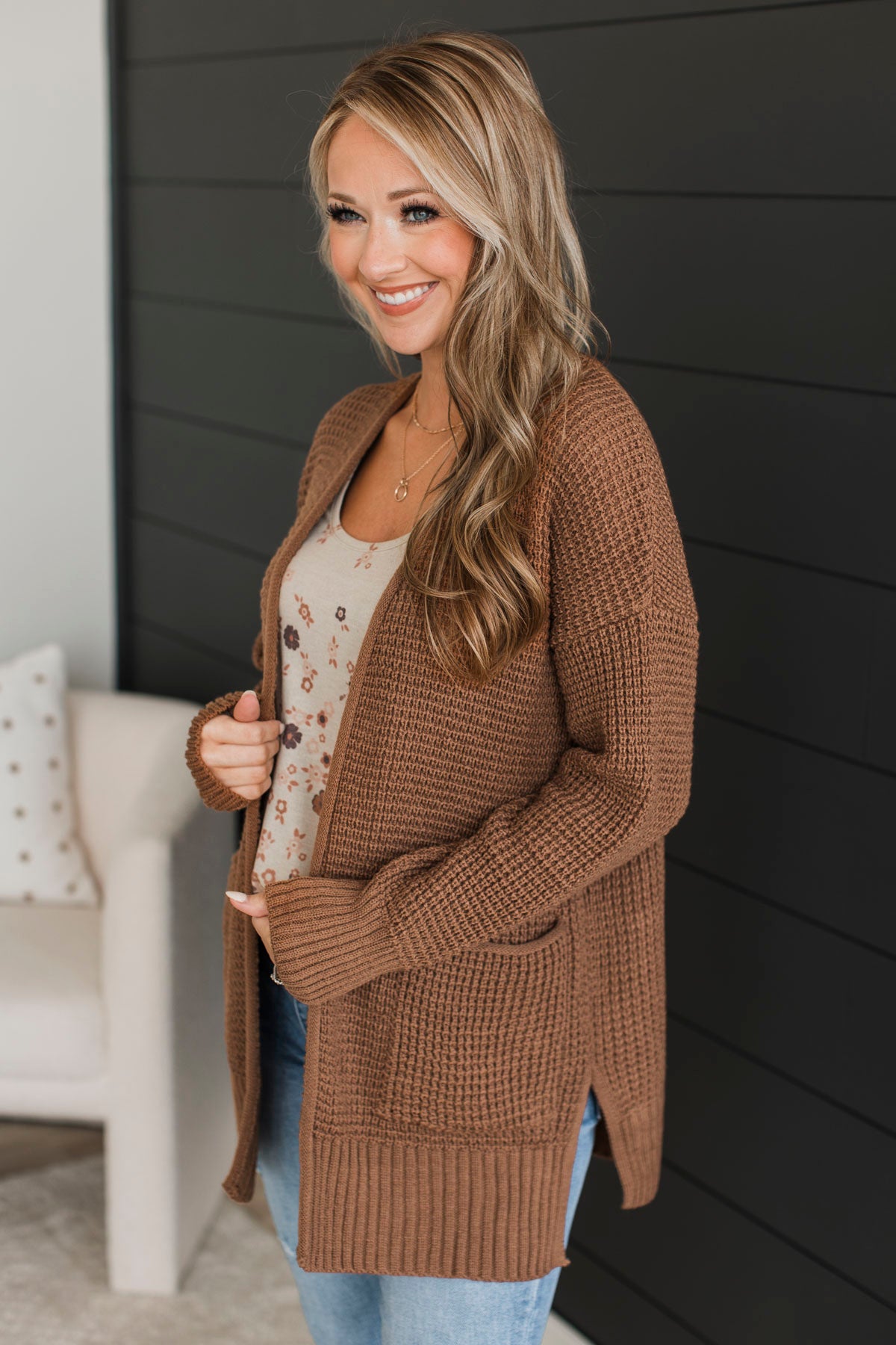 Gives Me Feelings Knit Cardigan- Deep Camel