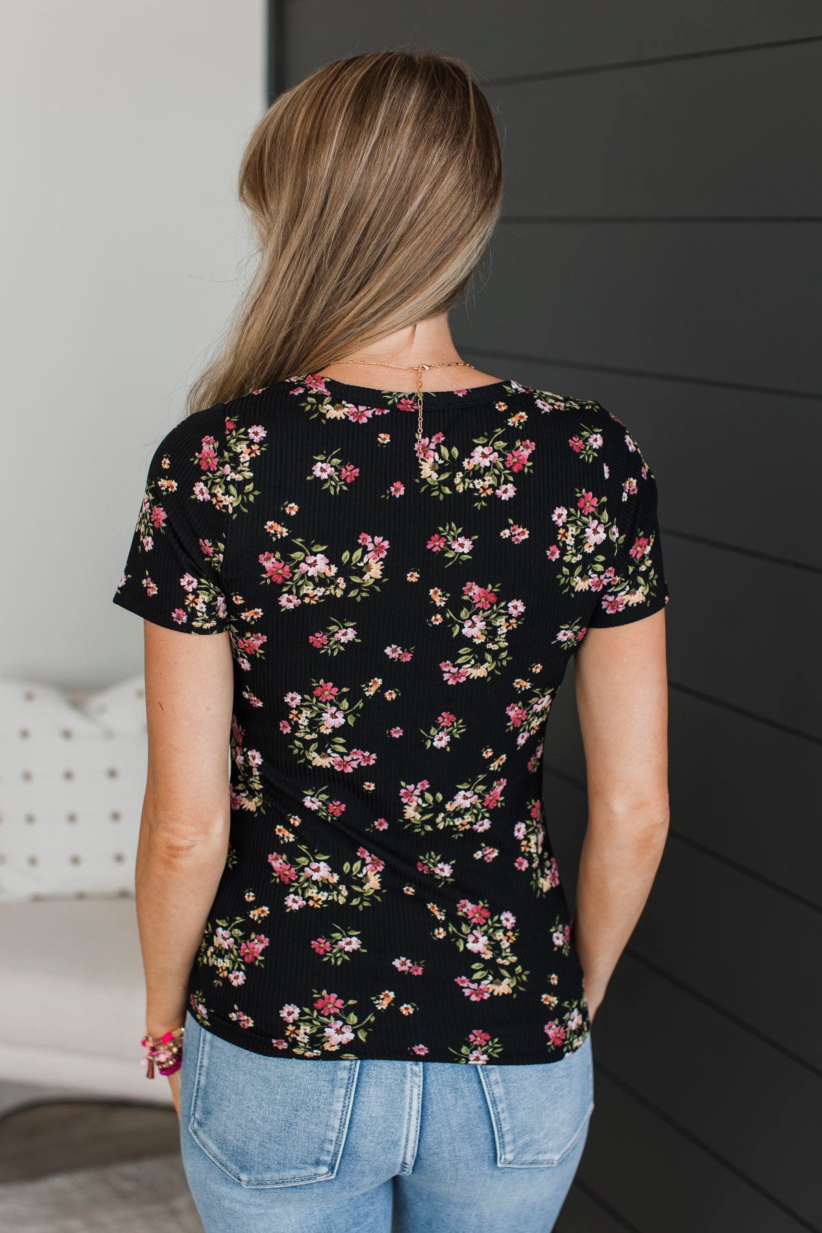 Got Me Good Short Sleeve Floral Top- Black