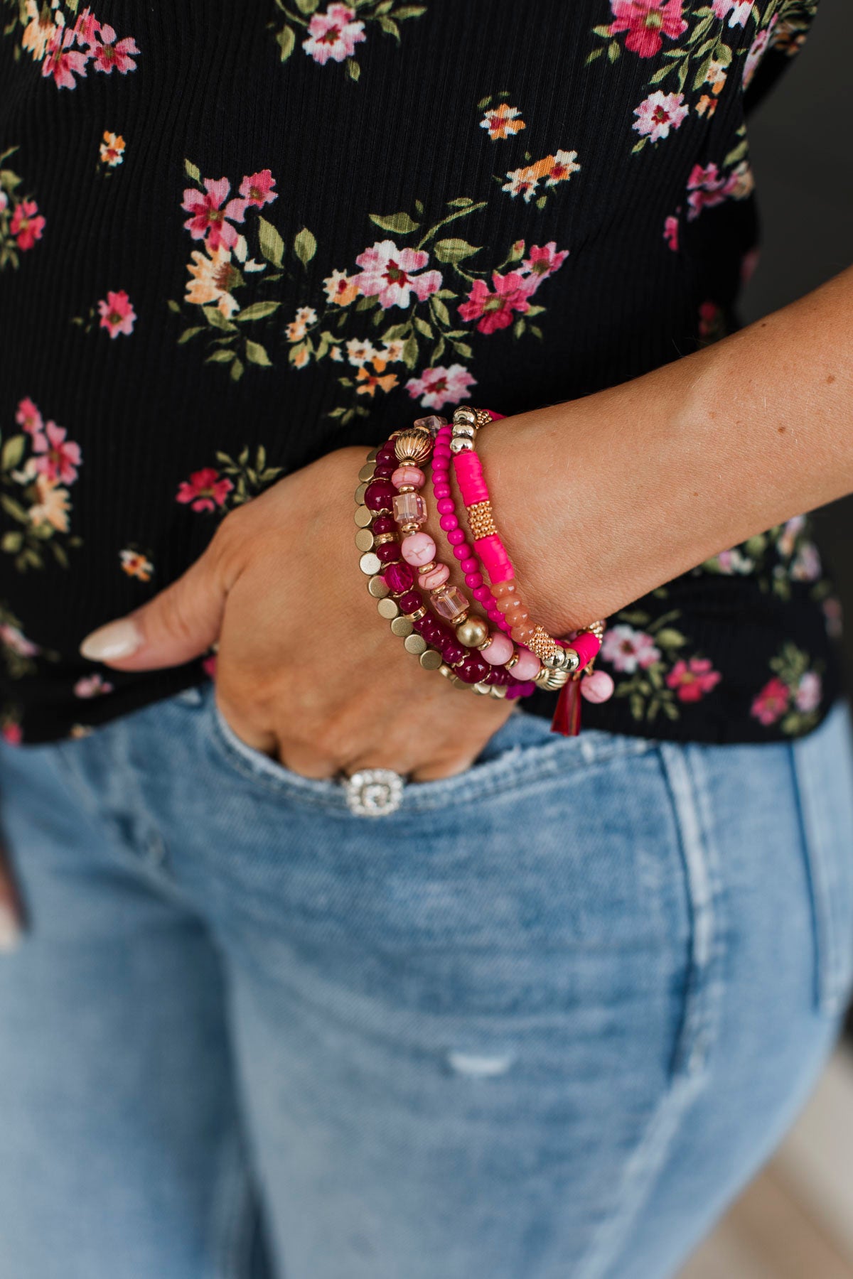 Seaside Beauty Bracelet Set- Fuchsia & Gold