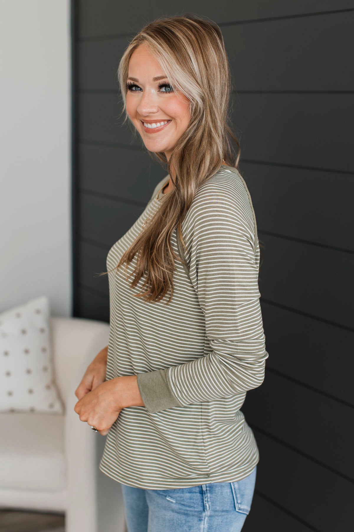 Undeniably Yours Striped Top- Light Olive