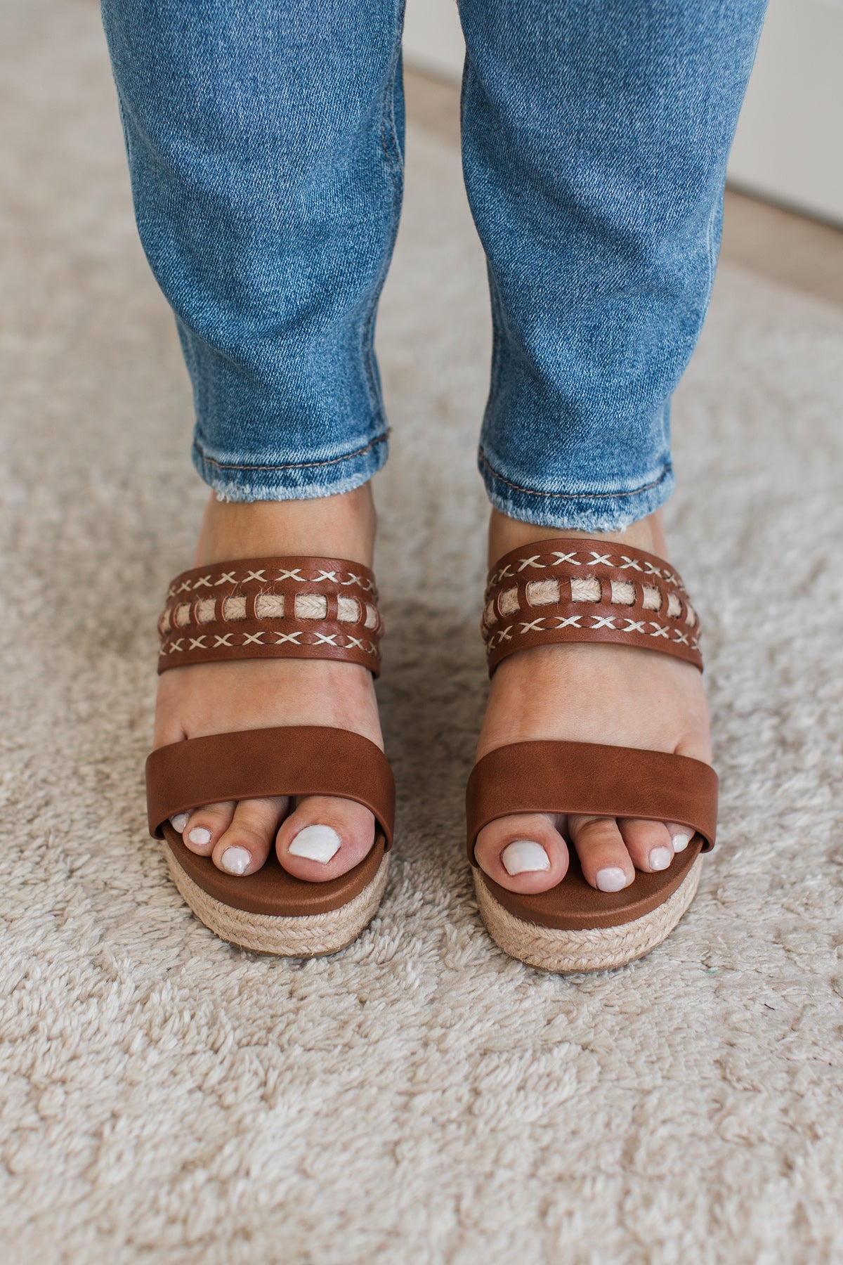 Soda Bow Wedge Sandals- Tan