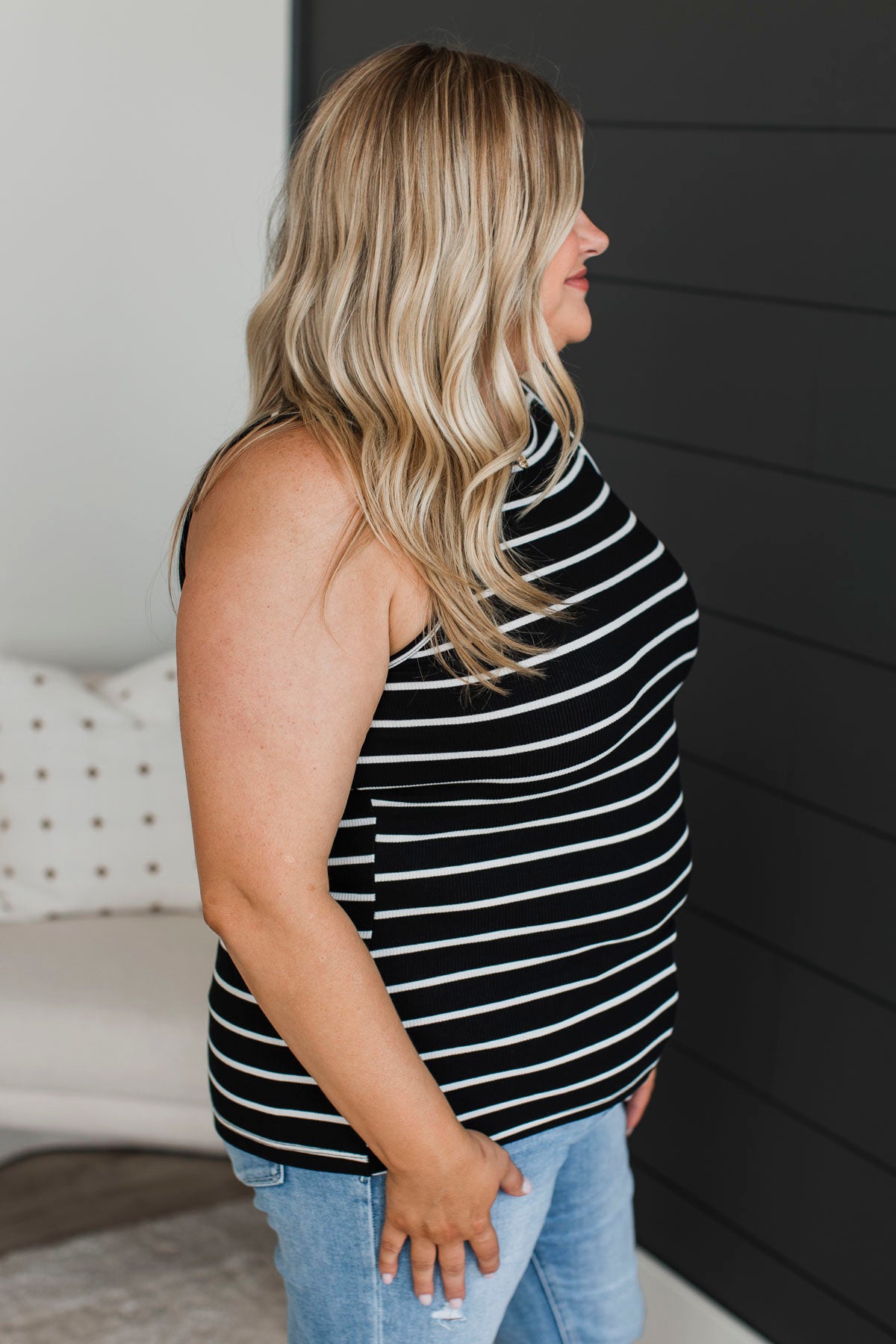 Uneventful Nights Striped Tank Top- Black