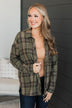 Can't Help It Plaid Button Top- Dusty Olive