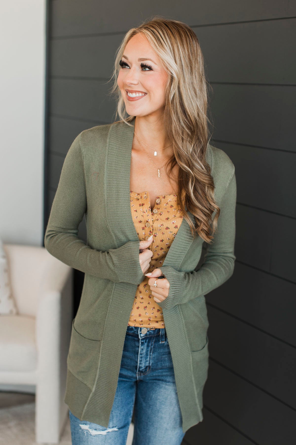 Comfortable With Myself Knit Cardigan- Dusty Olive